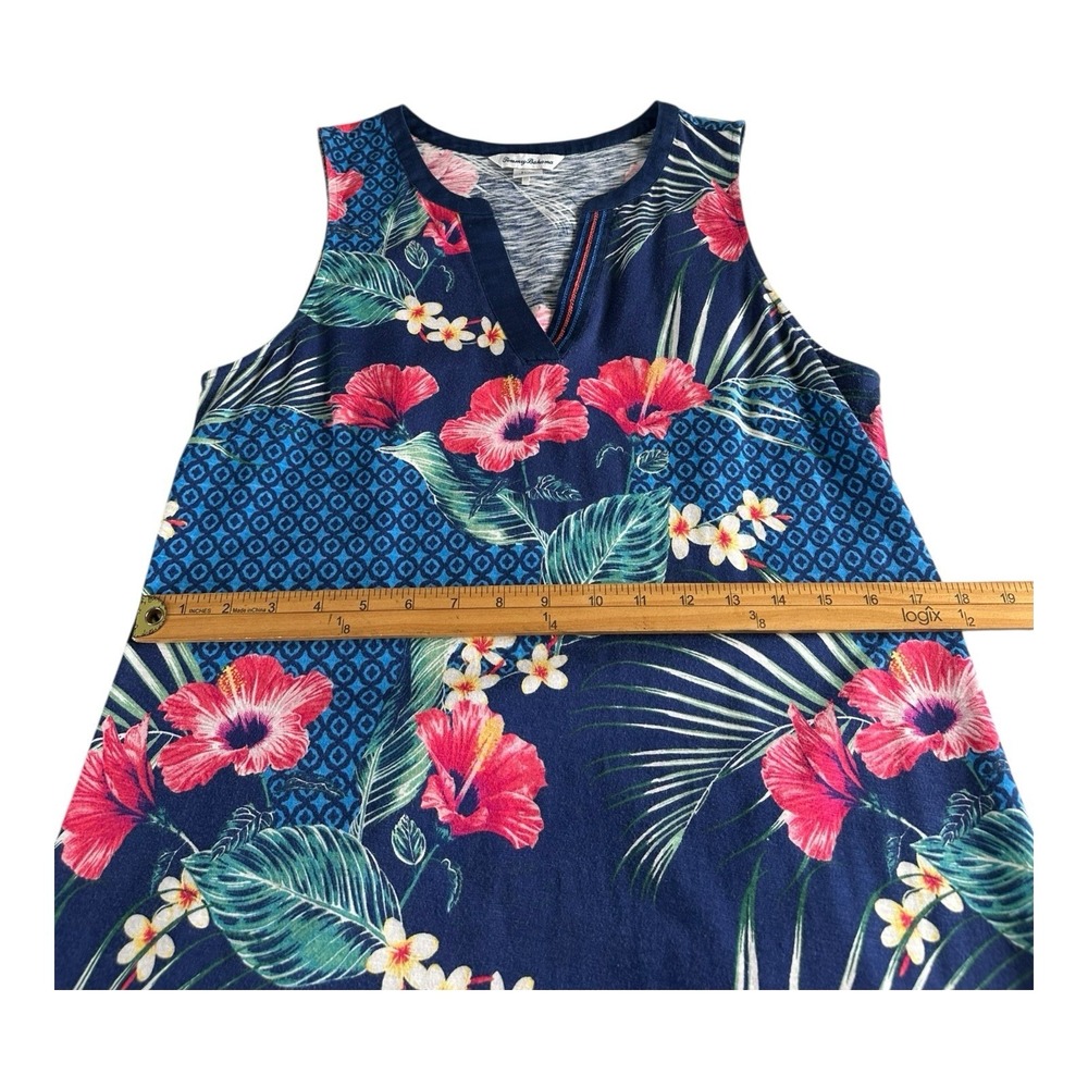 TOMMY BAHAMA Medium Tuscan Trellis Shift Casual Tank Dress Hibiscus Blue Pink - Picture 7 of 13